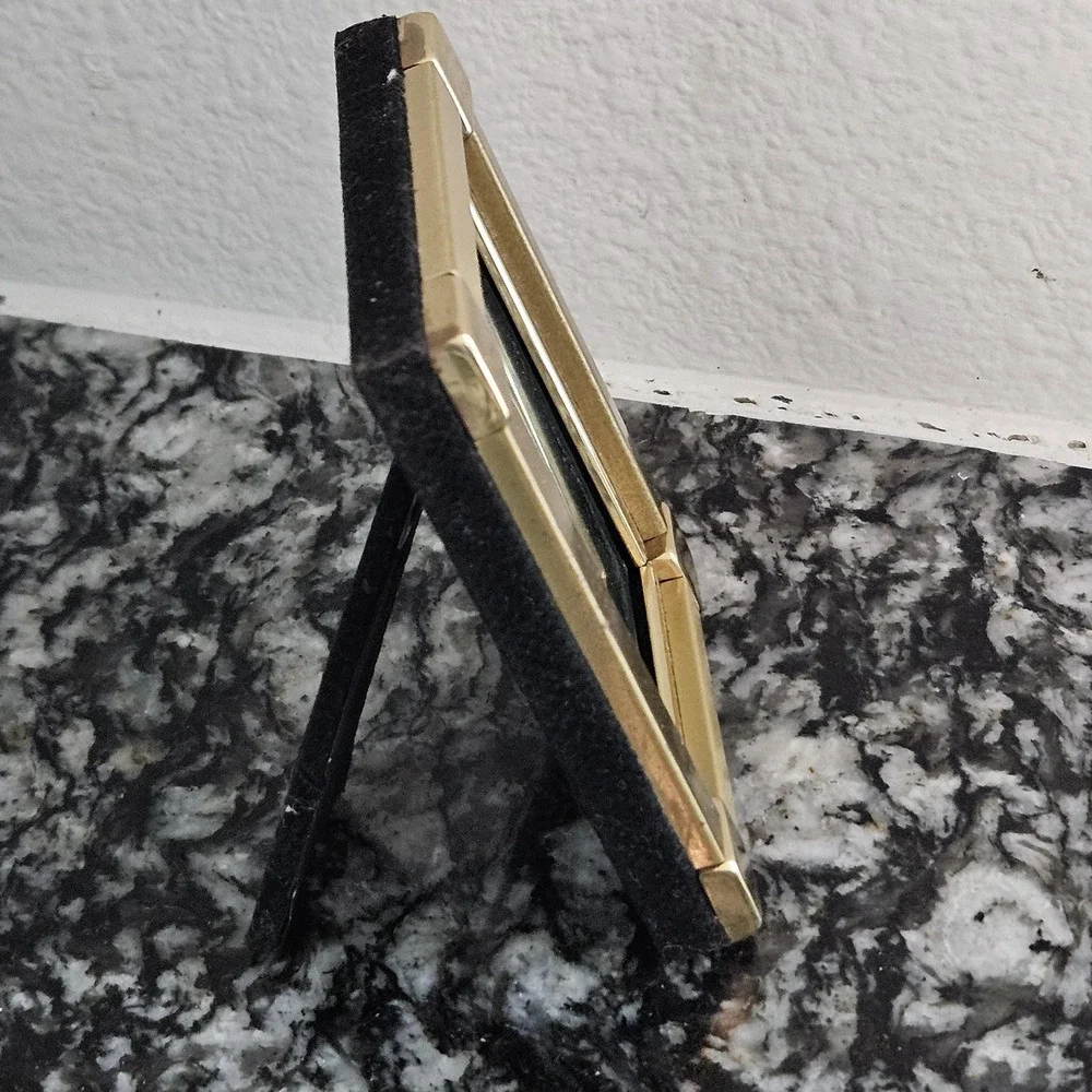 vintage gold tone picture frame with easel velvet back stand 4x3‎ inches